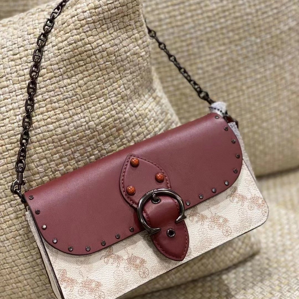 Coach Burgundy and Cream Crossbody Bag